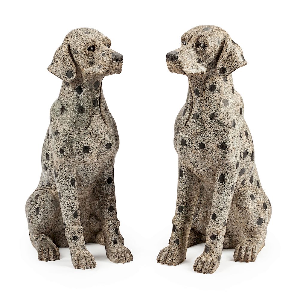 Appraisal: A Pair of Marble-Inlaid Carved Granite Figures of Dalmations A