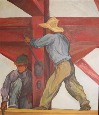 Appraisal: two paintings PABLO ESTEBAN O'HIGGINS american - CONSTRUCTION WORKERS Signed