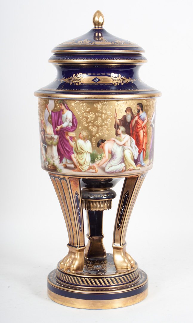 Appraisal: Vienna painted porcelain covered urn late th century three sections