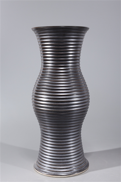 Appraisal: Chinese metallic glazed porcelain vase with ribbed design to body