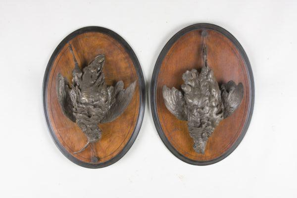 Appraisal: Pair of Bronzed Metal Game Plaques French both of birds