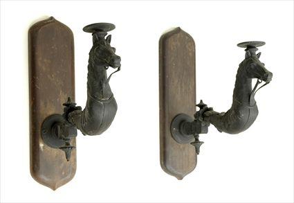 Appraisal: Pair of Victorian Cast-Iron Horse-Form Gas Brackets Brackets x in