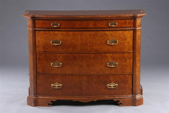 Appraisal: NEOCLASSICAL STYLE WALNUT CHEST OF DRAWERS th century Walnut bookmatched