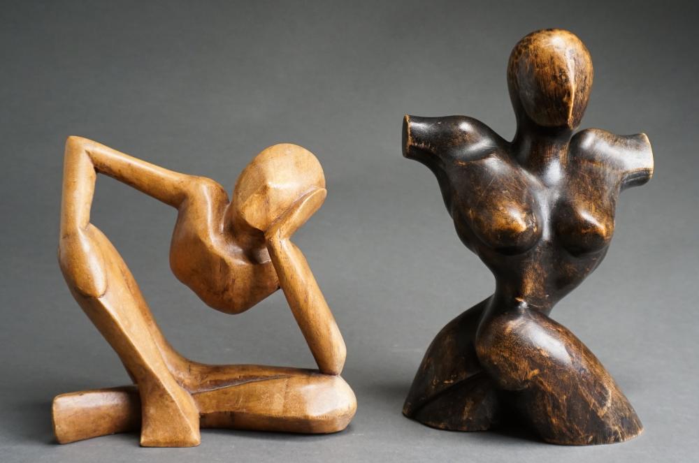 Appraisal: Two Carved Wood Abstract Nude Figures H of taller in