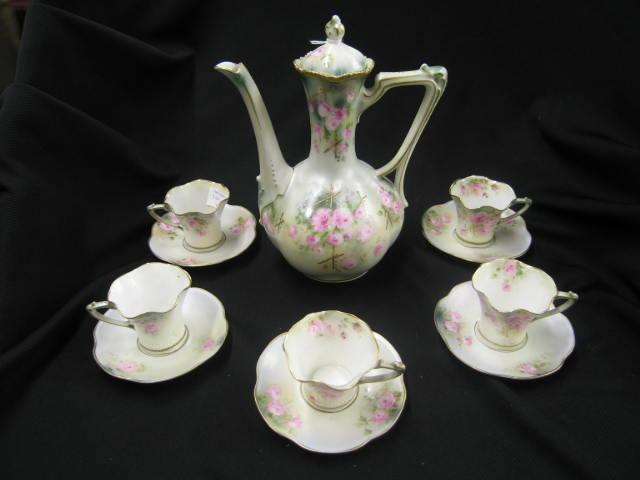 Appraisal: pc R S Prussia Porcelain Demitasse Set rich floral raised