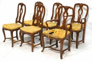 Appraisal: Set Antique Fiddleback Dining Chair Arms S Set Antique Fiddleback