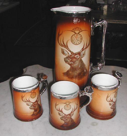 Appraisal: Rare Four-Piece Silver-Lustred Homer Laughlin Ironstone Beer Set for the