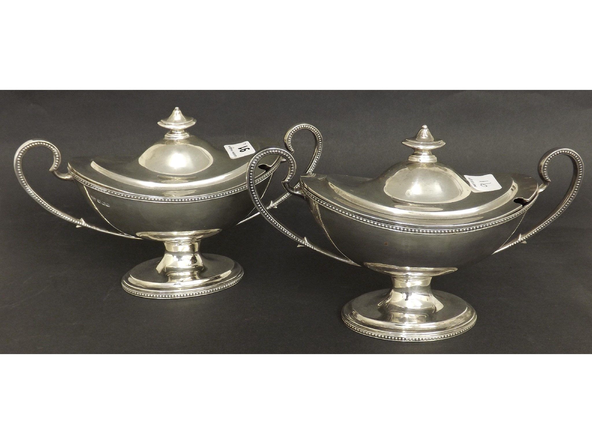 Appraisal: Pair of Mappin Webb silver twin-handled lidded tureens in the