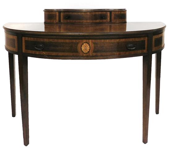 Appraisal: th C Hepplewhite style demilune table mahogany step back serpentine