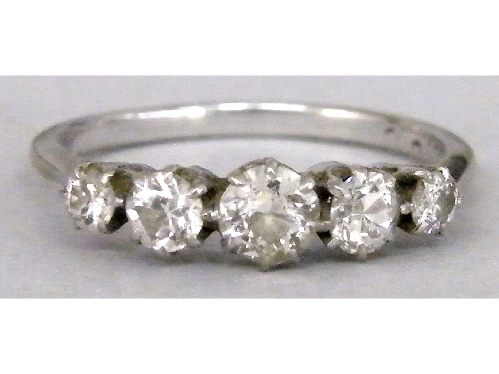 Appraisal: White gold diamond five stone ring ct approx size M