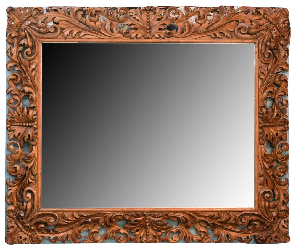 Appraisal: CARVED WOOD WALL MIRRORwith beveled glass plate x inches frame