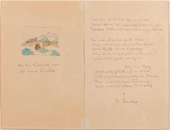 Appraisal: Hesse Hermann Autograph part poem with signature and watercoloured pen