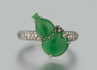 Appraisal: An k Gold Jadeite and Diamond Ring k white gold