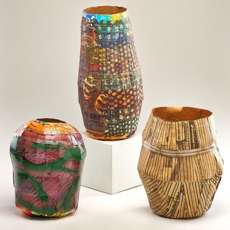 Appraisal: ED ROSSBACH Three vases including Mexican and Beckoning Cat II