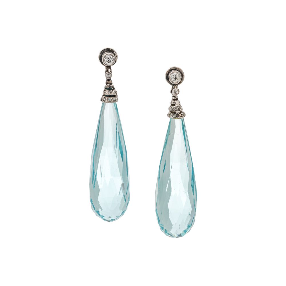 Appraisal: AQUAMARINE AND DIAMOND EARCLIPS AQUAMARINE AND DIAMOND EARCLIPS Containing two