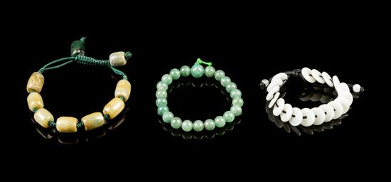 Appraisal: Sale Lot A Group of Three Chinese Jadeite Beaded Bracelets