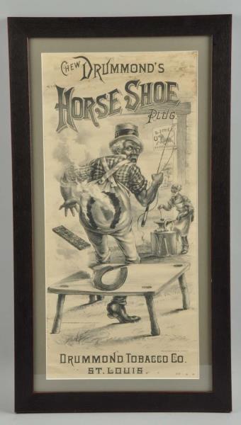 Appraisal: Drummond's Horse Shoe Plug Tobacco Sign Framed This sign depicts