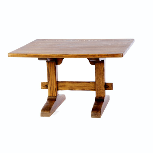 Appraisal: ARTS CRAFTS Trestle table with shoe feet and a lower