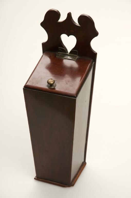 Appraisal: th CENTURY MAHOGANY CANDLE BOX of tapering form the hanging