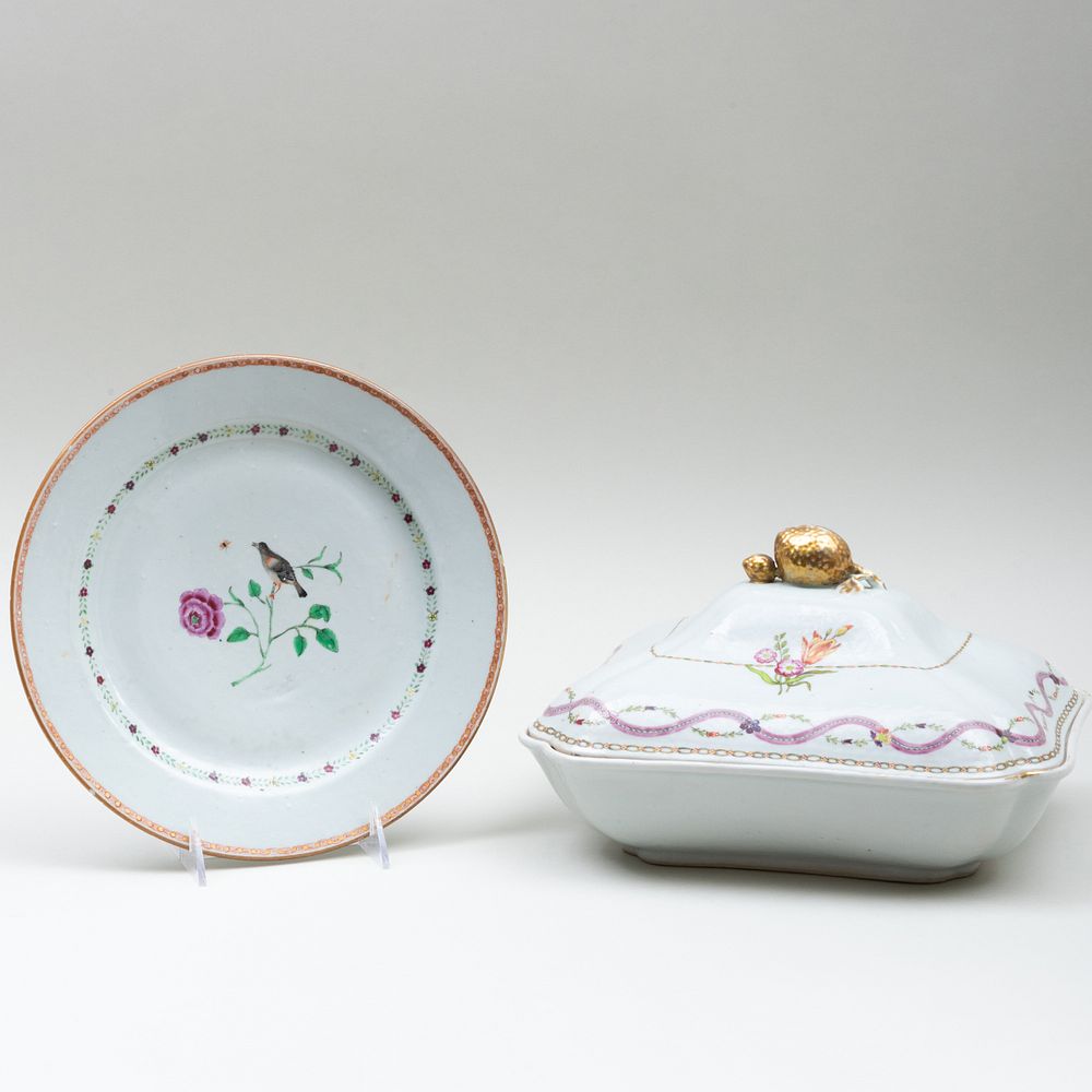 Appraisal: Chinese Export Famille Rose Porcelain Tureen and a Plate The