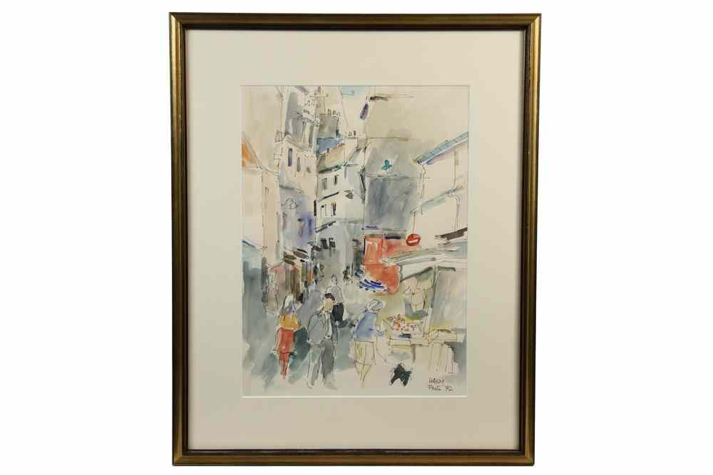 Appraisal: WATERCOLOR INK - Paris Street Scene by Ajer Hary NY