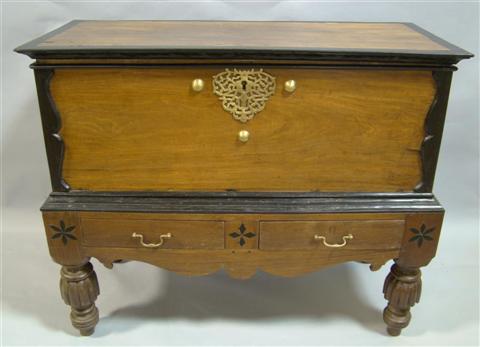 Appraisal: SRI LANKAN COLONIAL EBONY INLAID CHEST ON STAND the hinged