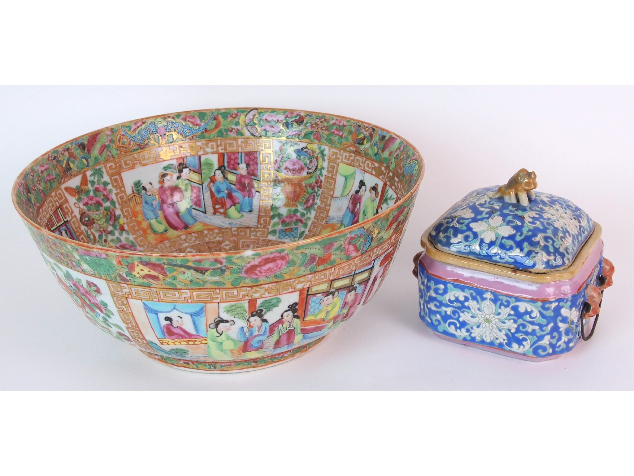 Appraisal: A Cantonese famille rose punch bowlpainted with panels of figures