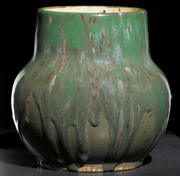 Appraisal: DEDHAM Large experimental bulbous vase by Hugh Robertson covered in