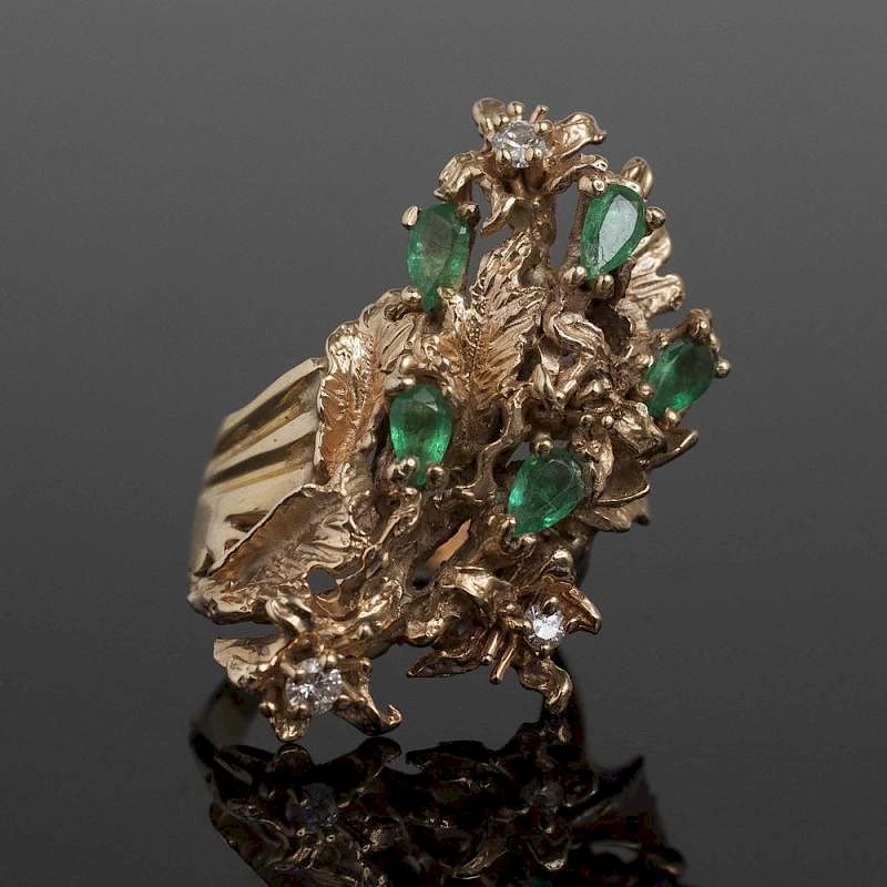 Appraisal: Emerald and Diamond k Ring Large diamond and emerald k