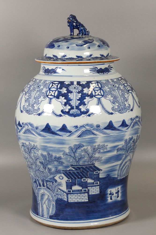 Appraisal: Chinese blue white cover jar cm height possibly th c