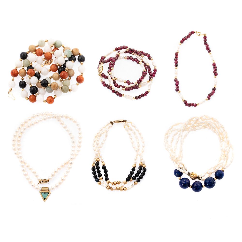 Appraisal: A Collection of Pearl and Beaded Necklaces Including multi colored