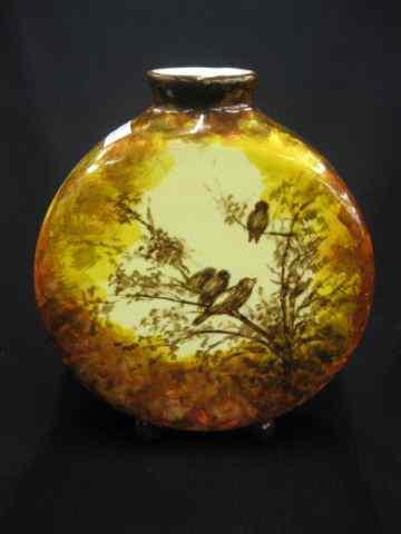 Appraisal: French Art Pottery Vase disc flask form autumn landscape with