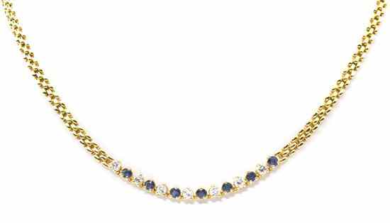 Appraisal: A Karat Yellow Gold Diamond and Sapphire Necklace containing seven