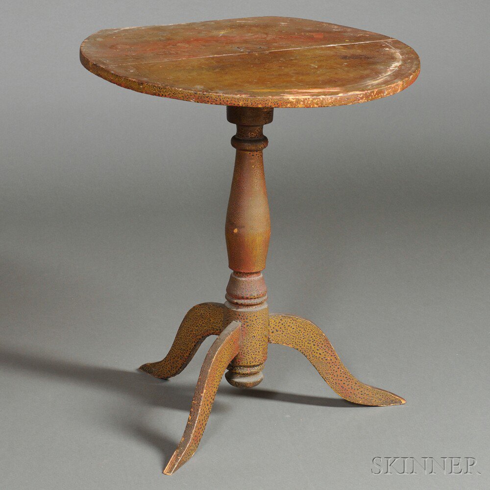 Appraisal: Paint-decorated Circular-top Tripod-base Stand probably Canada - with crossed cleats