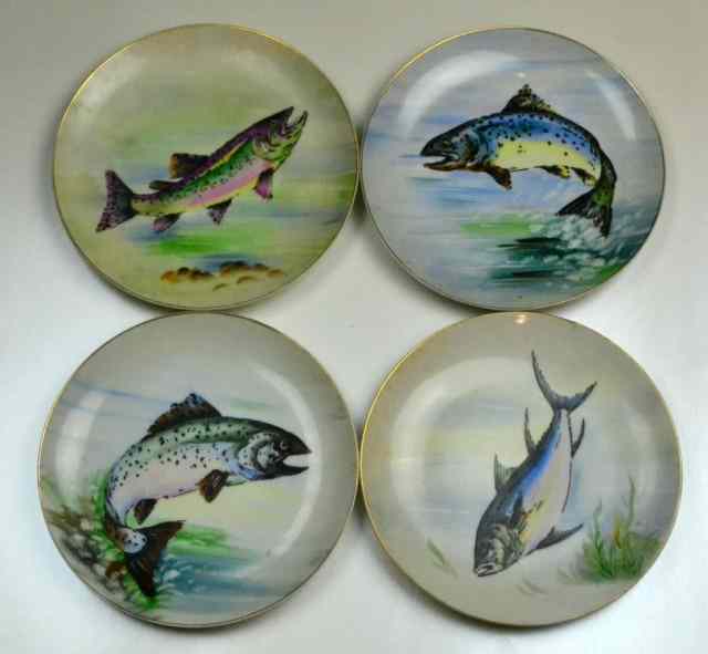 Appraisal: Hand Painted Porcelain Fish PlatesIncluding a tuna rainbow trout and