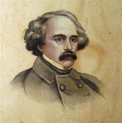 Appraisal: piece Original Watercolor Bust portrait of Nathaniel Hawthorne N p