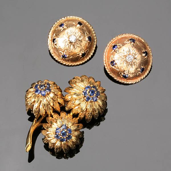 Appraisal: A collection of diamond sapphire and gold jewelry featuring pair