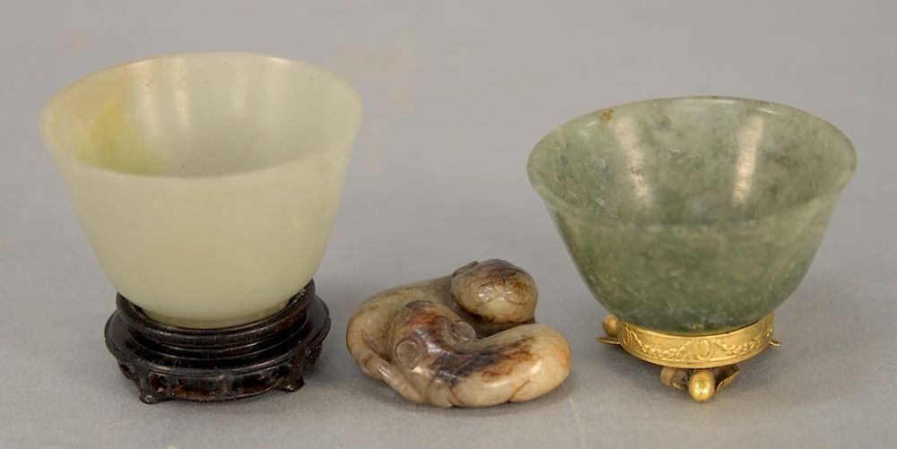 Appraisal: Three Chinese jade pieces to include small celadon cup on