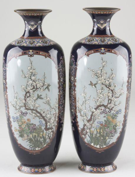 Appraisal: Pair of Fine Cloisonne Footed Vases circa baluster form colored