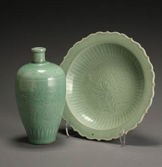 Appraisal: Lot Property of Various Owners Chinese Carved Longquan Celadon-Type Charger