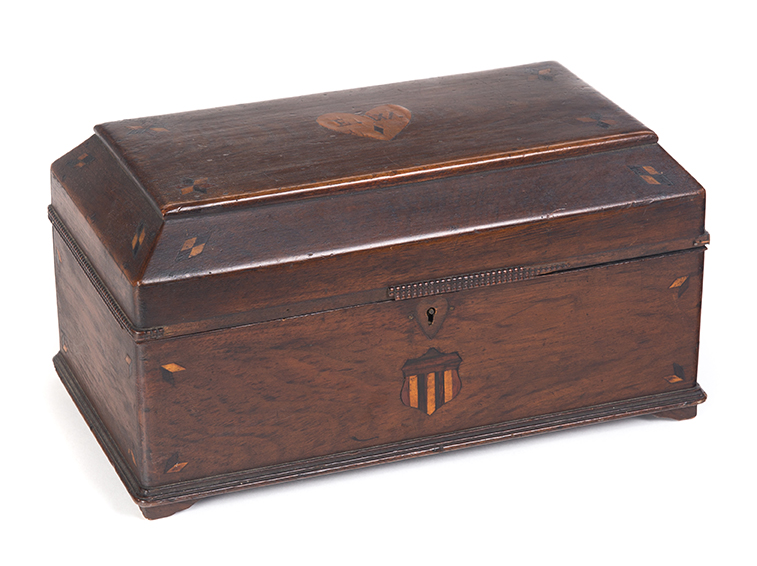 Appraisal: AMERICAN INLAID SEWING BOX First half- th century mixed woods