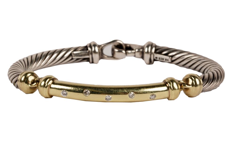 Appraisal: DAVID YURMAN KARAT GOLD STERLING DIAMOND BRACELETcontaining five full-cut diamonds