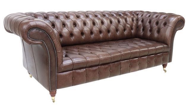 Appraisal: English Chesterfield sofa late th c in brown leather upholstery