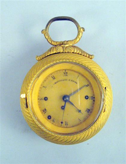 Appraisal: French neoclassical gilt metal desk clock th century Of pocket