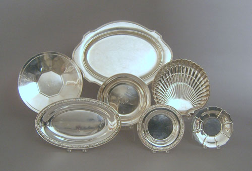 Appraisal: Seven sterling silver trays and plates approx ozt