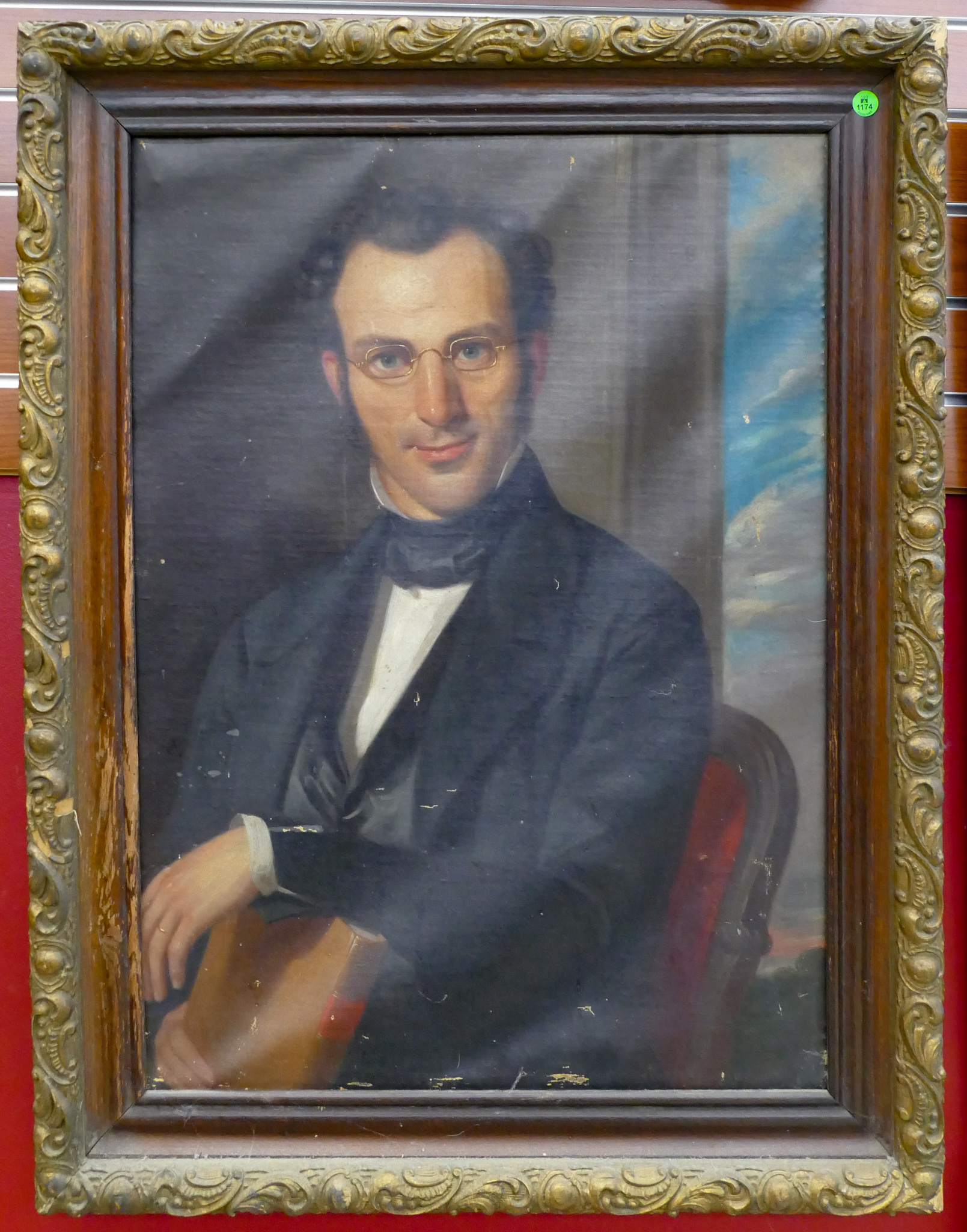 Appraisal: Antique Gentleman with Book Portrait Oil on Canvas Framed ''x