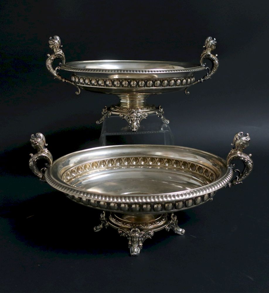 Appraisal: Pair of Continental Silver Tazze With figural handles OZT H