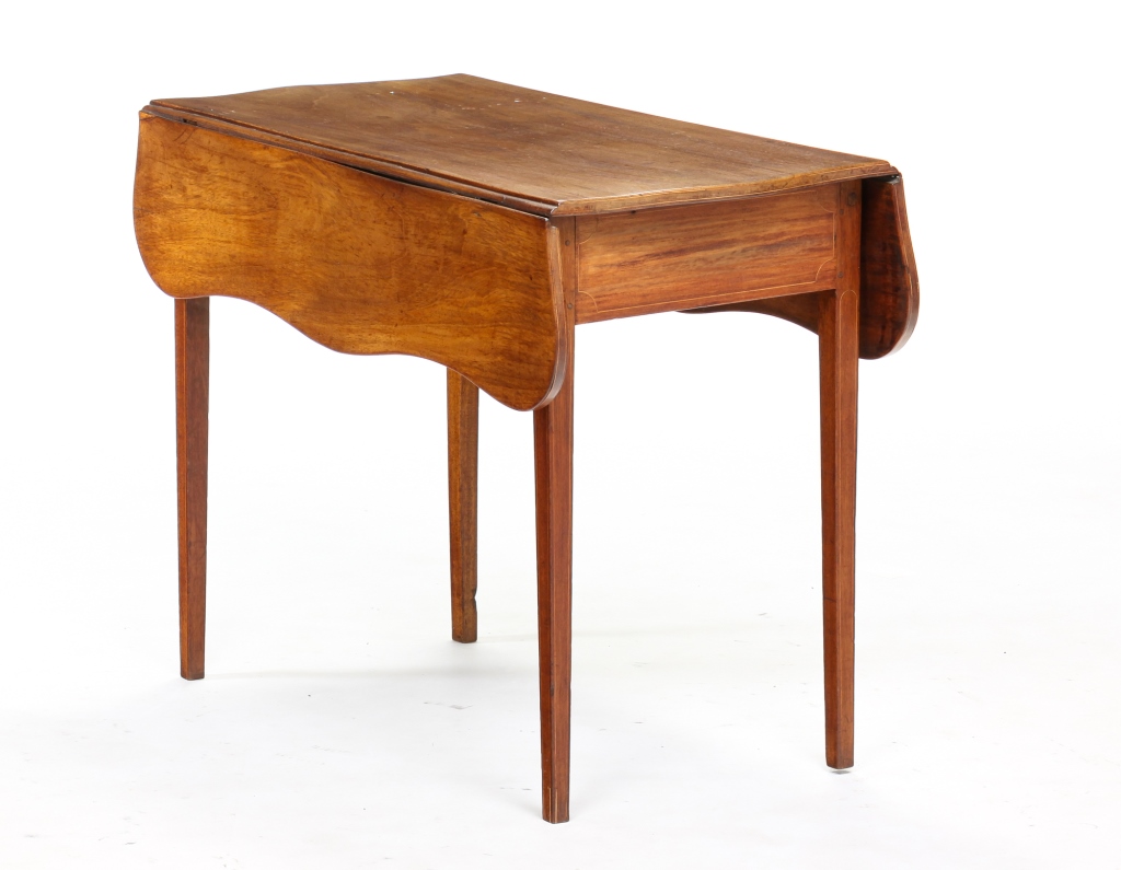 Appraisal: AMERICAN HEPPLEWHITE INLAID PEMBROKE TABLE Late th century mahogany Pegged