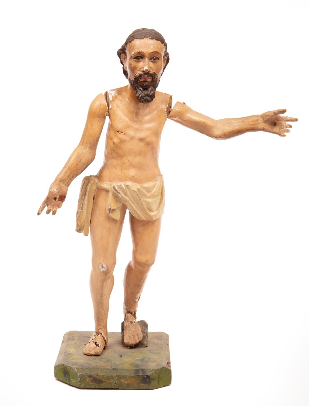 Appraisal: Antique Carved and Painted Wood Santo Figure modeled standing wearing