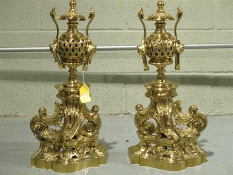 Appraisal: PAIR OF LOUIS XV STYLE BRASS CHENETS th century with